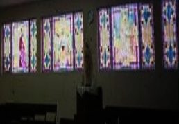 stained glass painted Talpa mural