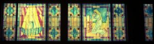 painted, stained glass window, Catholic Church, Talpa, Boyle Heights.